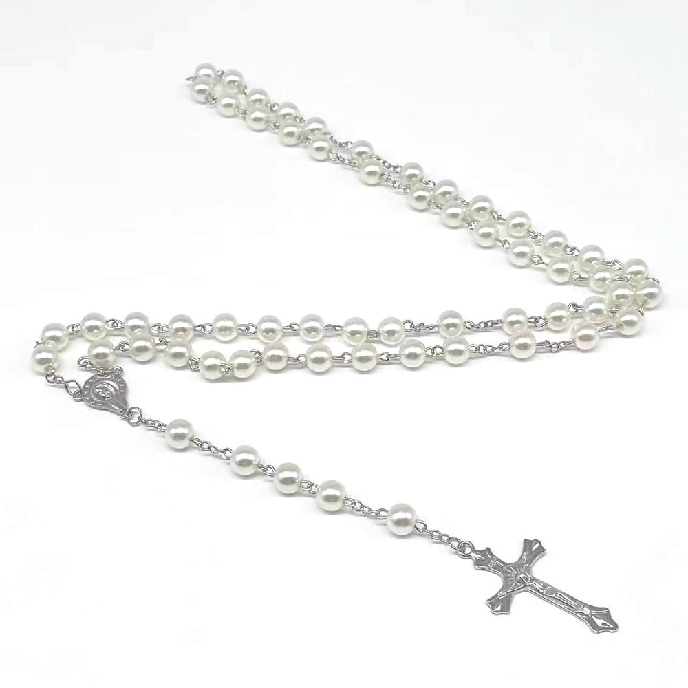 rosary necklace black and white round beads