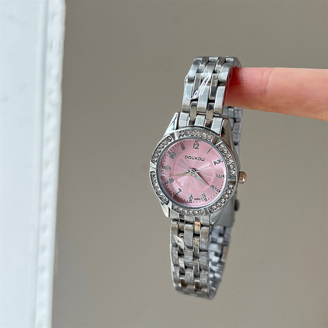 Exquisite Watch with Small Dial, Daisy Motif and Diamond Accents