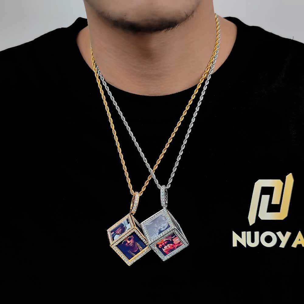 Hip Hop Jewelry Cube Memory Photo Pendant Frame Necklace