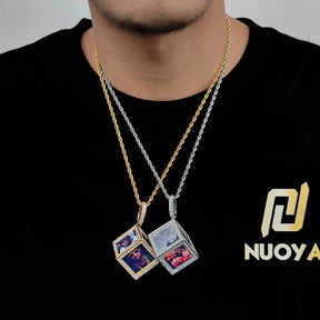 Hip Hop Jewelry Cube Memory Photo Pendant Frame Necklace