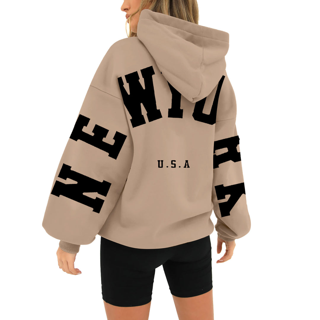 wyo newyork letter print hoodie, loose fit, oversized hoodie