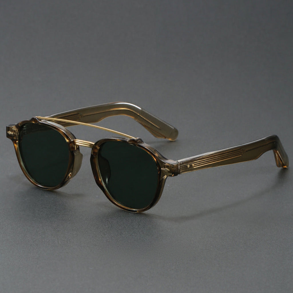 Retro Double Bridge Round Frame Slimming Sunglasses