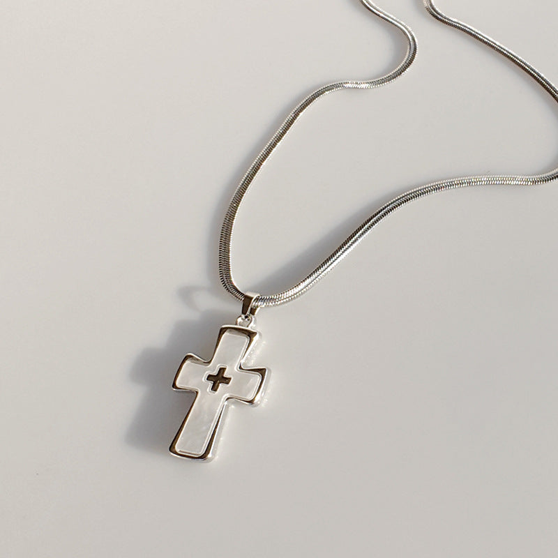 High-grade blade chain double cross pendant necklace