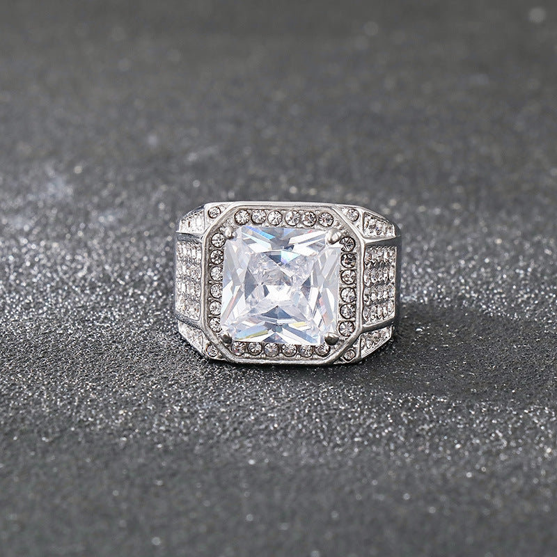 Bold diamond-encrusted titanium steel ring