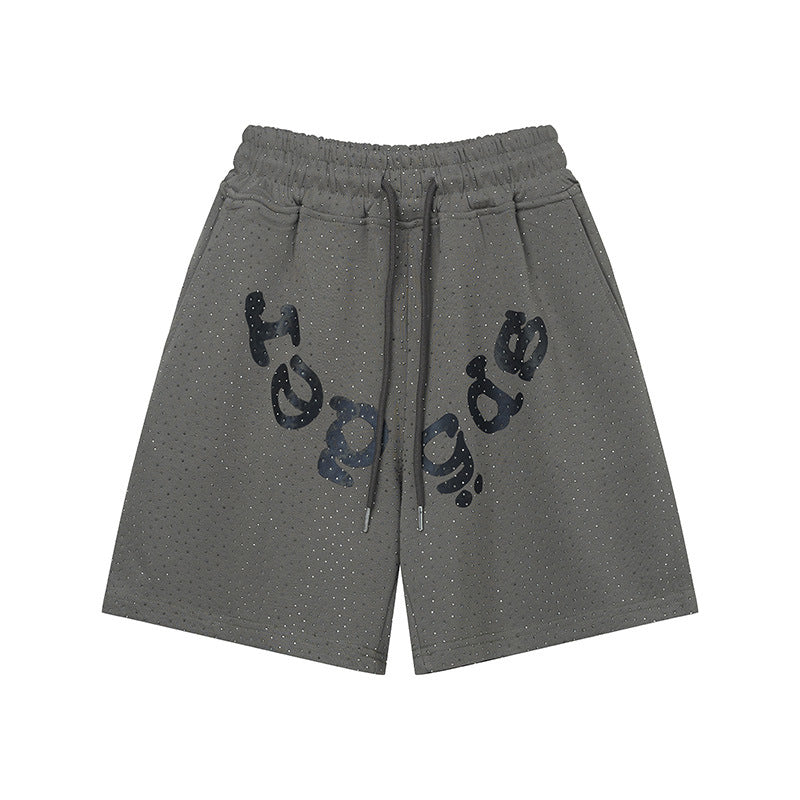 Sp5de five-inch shorts with full-on rhinestone hot-fix design
