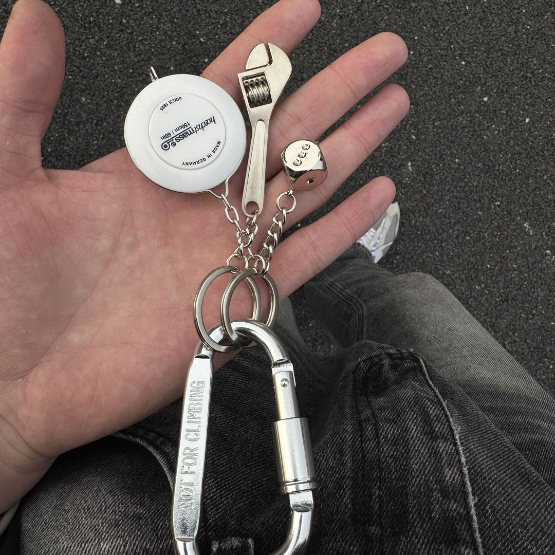 Wrench dice measuring tape keychain