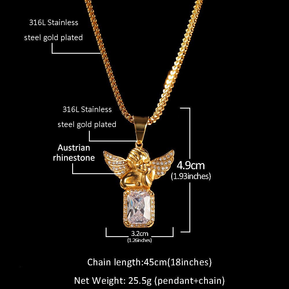 Hip Hop Winged Angel Pendant Necklace