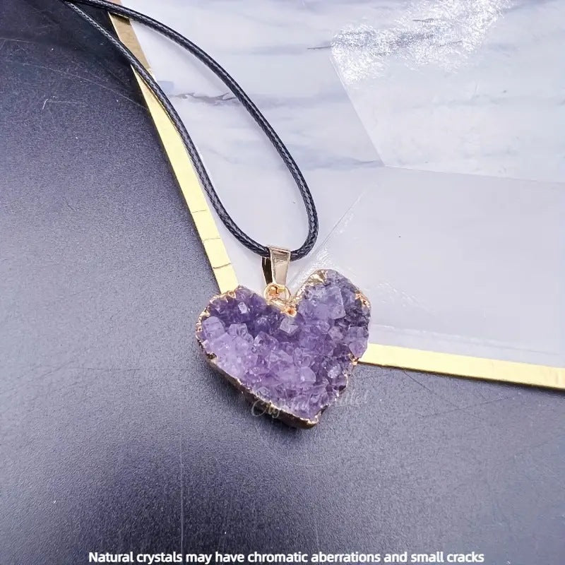 Amethyst Love Bezel Pendant Amethyst Teeth Hole Moon Peach Heart Shape Necklace