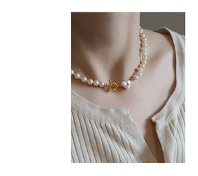 Women's retro heart pearl necklace clavicle chain