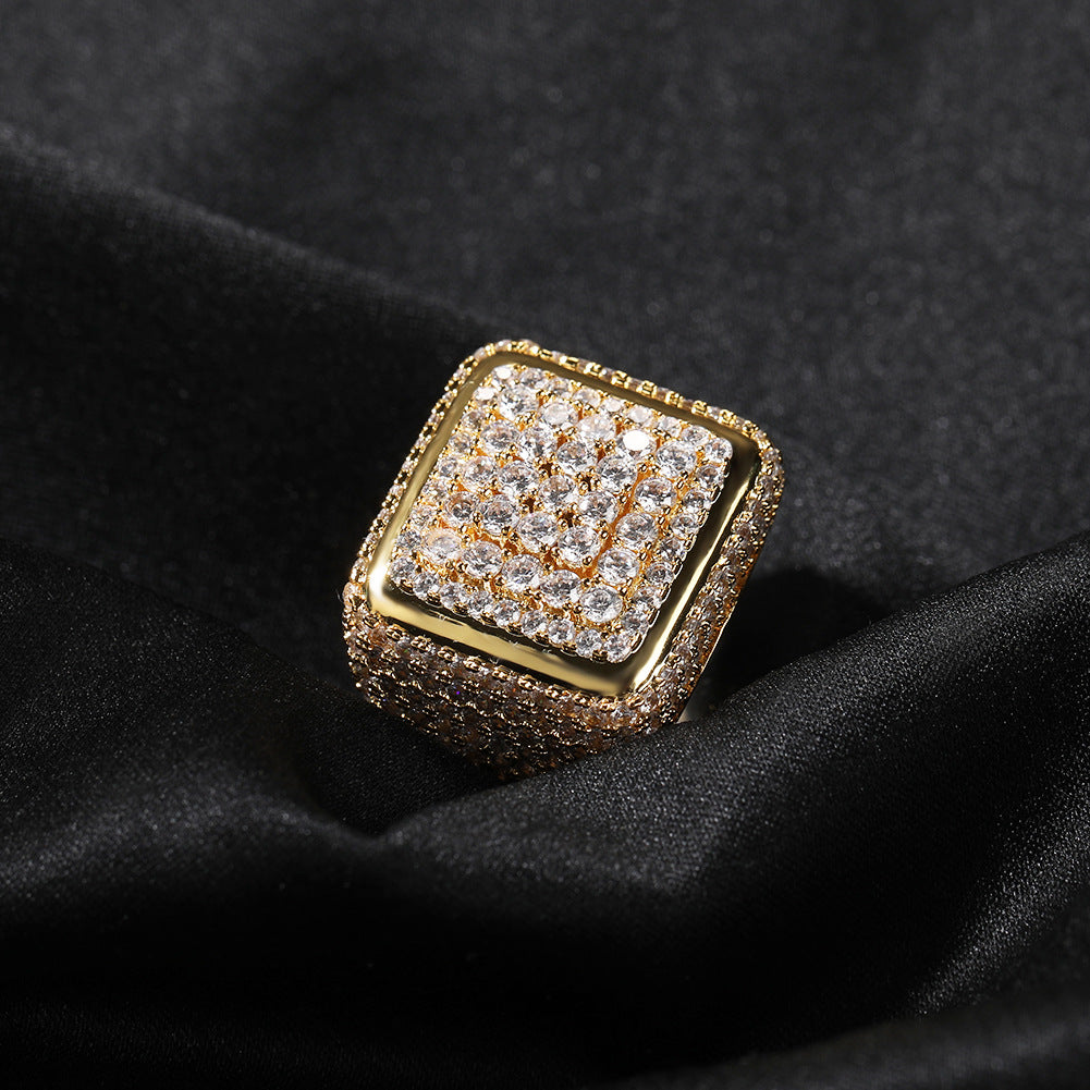 Hip-hop large square ring with zircon