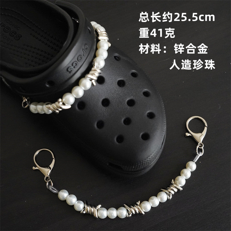 Hole shoe chain cool punk dark multi-layer shoe buckle rivet pearl shoe chain