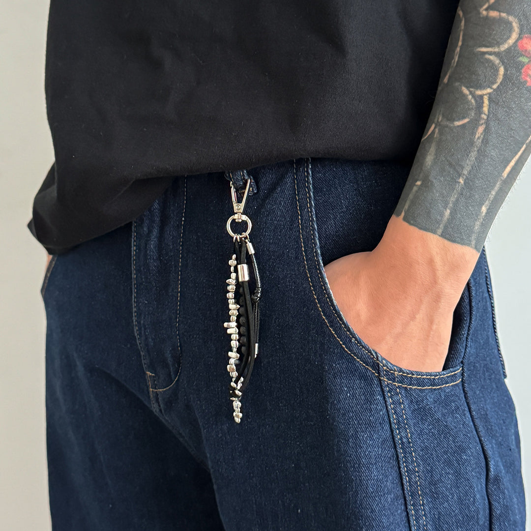 Volcanic Stone Tassel Beaded Keychain