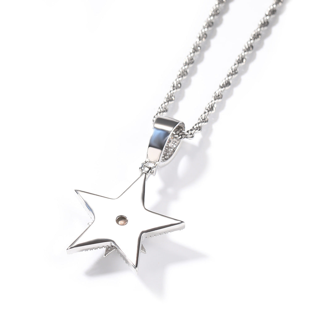Hip-hop diamond-studded rotating five-pointed star necklace
