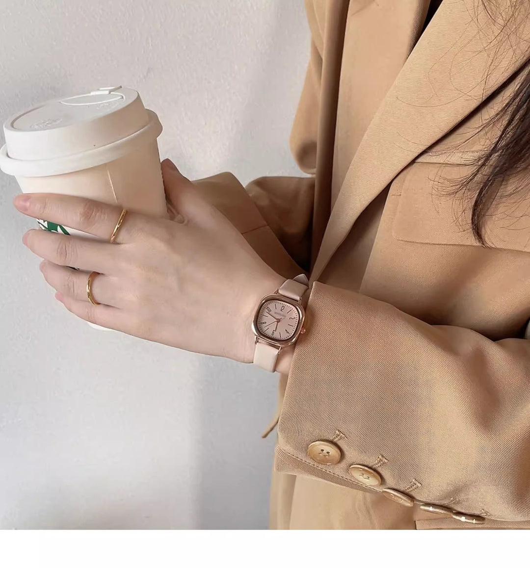 Square-shaped women's watch with a preppy style
