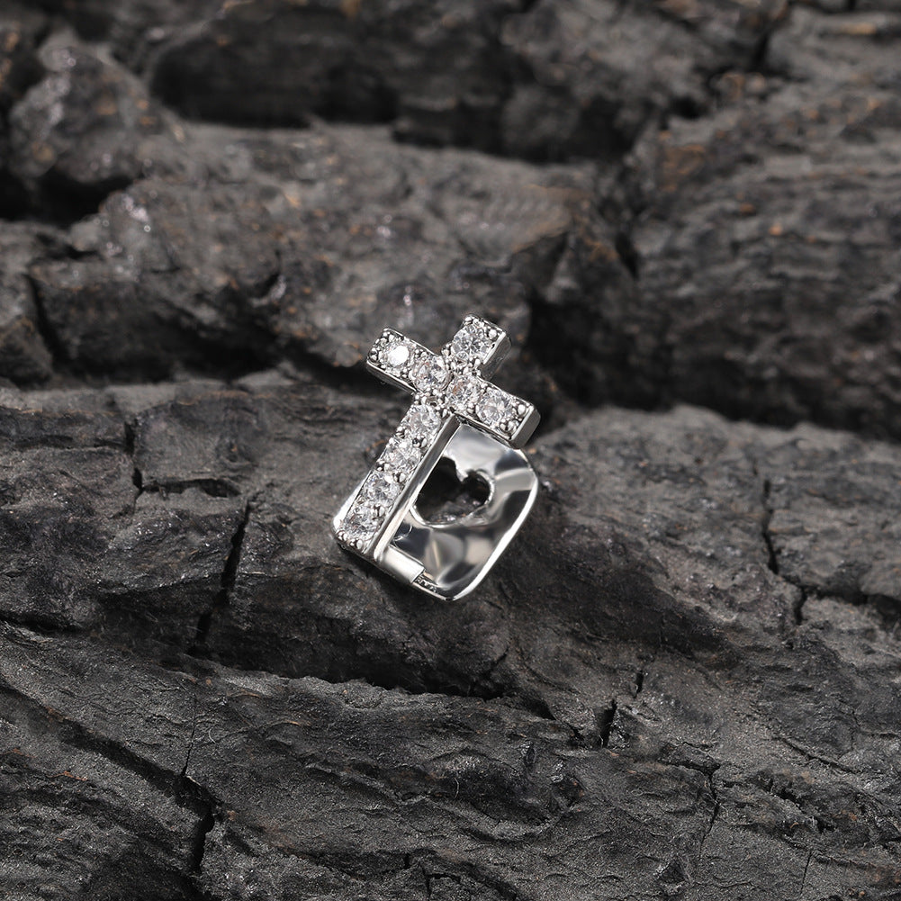 Hip-hop gold braces with zirconia cross Teeth Grillz