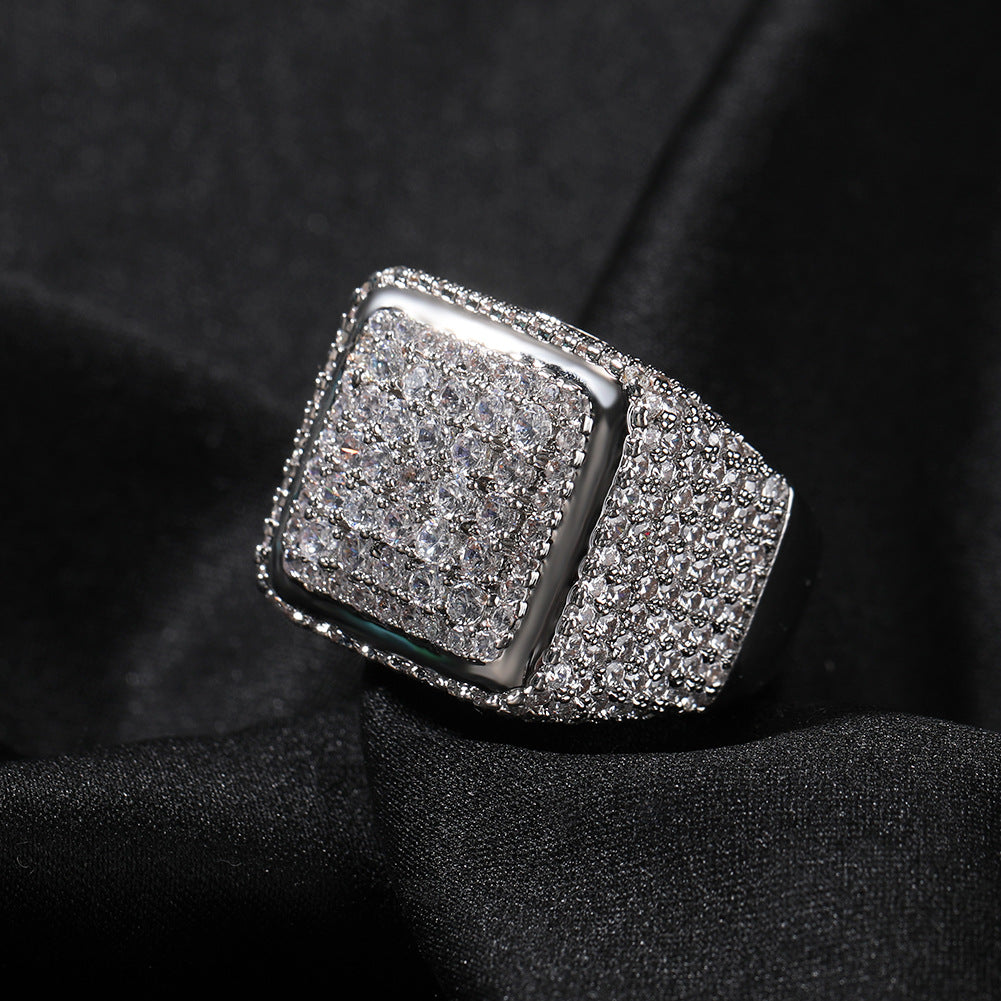 Hip-hop large square ring with zircon