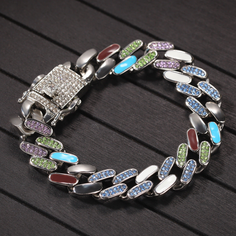 Hip-hop oil-splashed alloy colorful Cuban bracelet