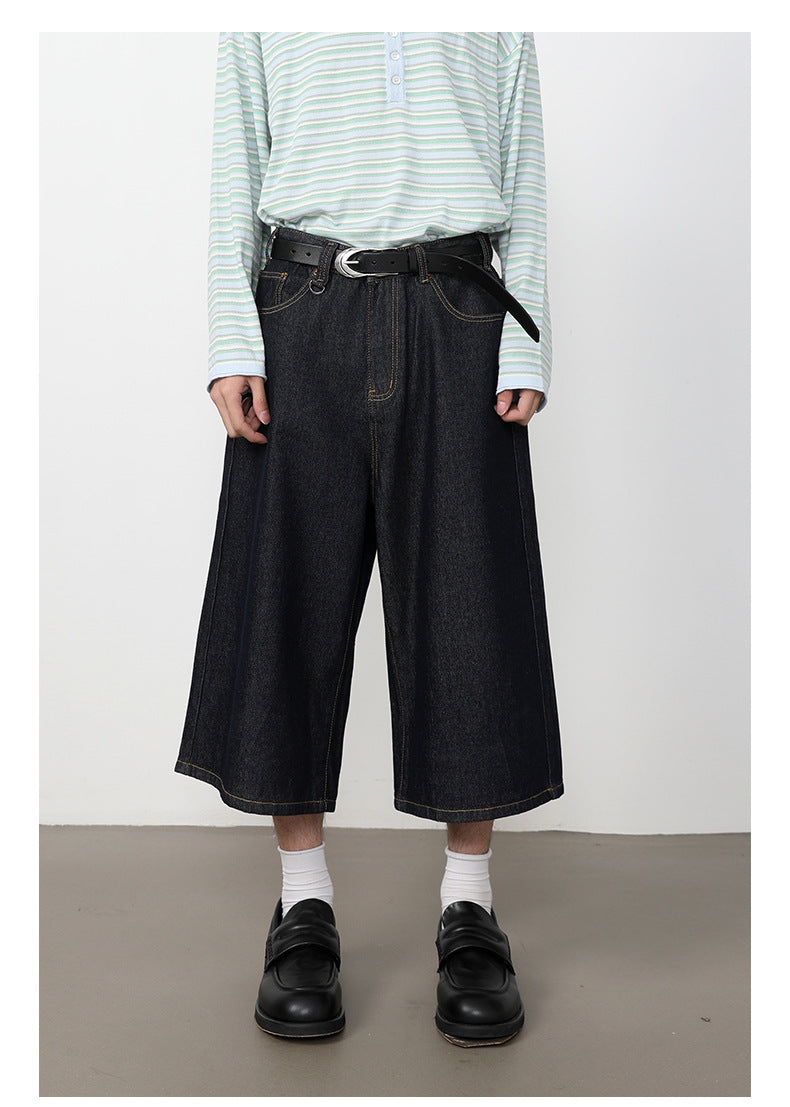 Summer Loose Fit Cropped Straight Leg Denim Shorts