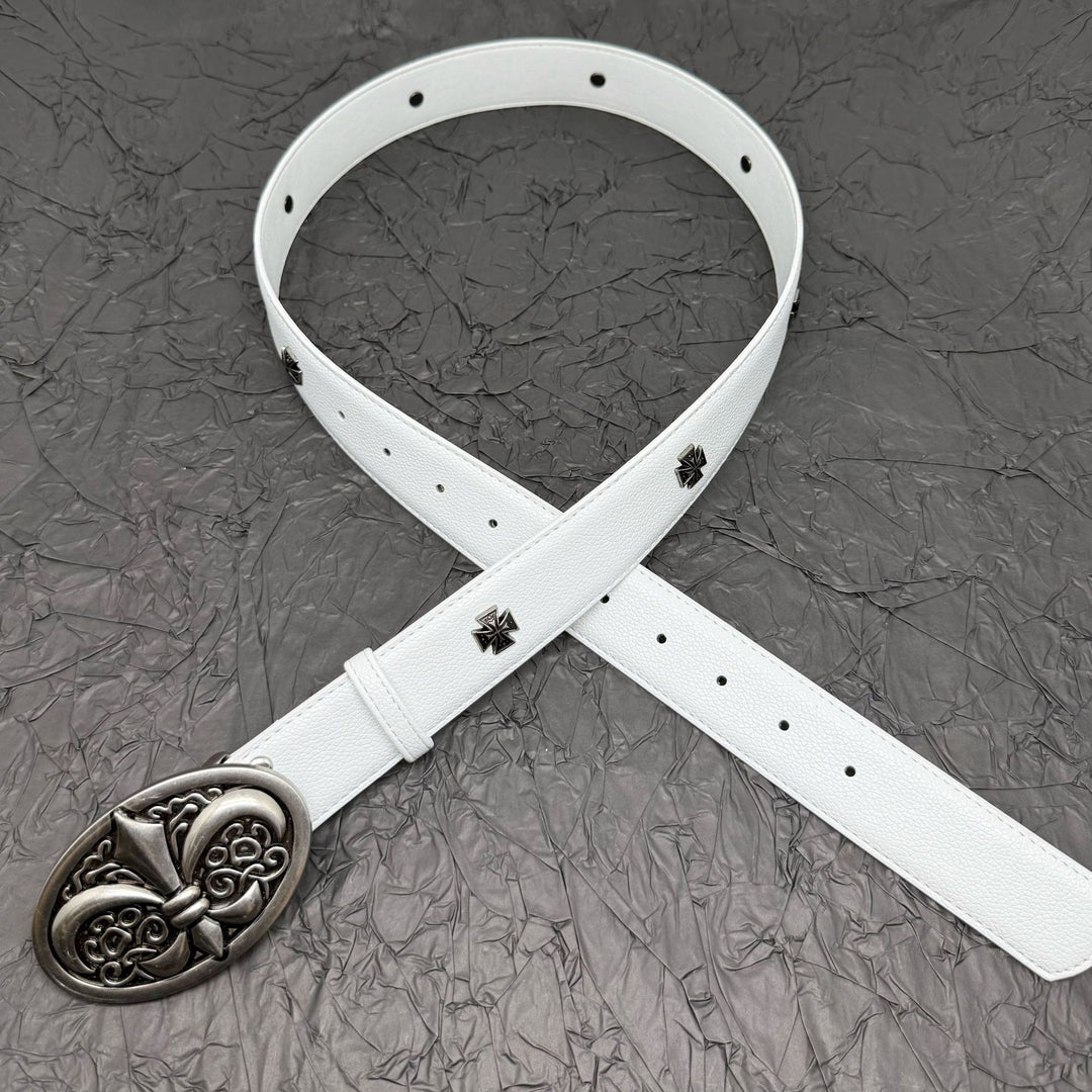 Chrome Hearts Belt with Cross Rivets and Tongue Buckle