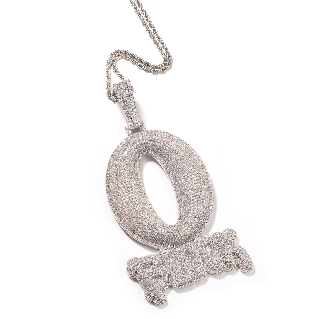 Large "O BLOCK" Letter Pendant with Zirconia Inlay