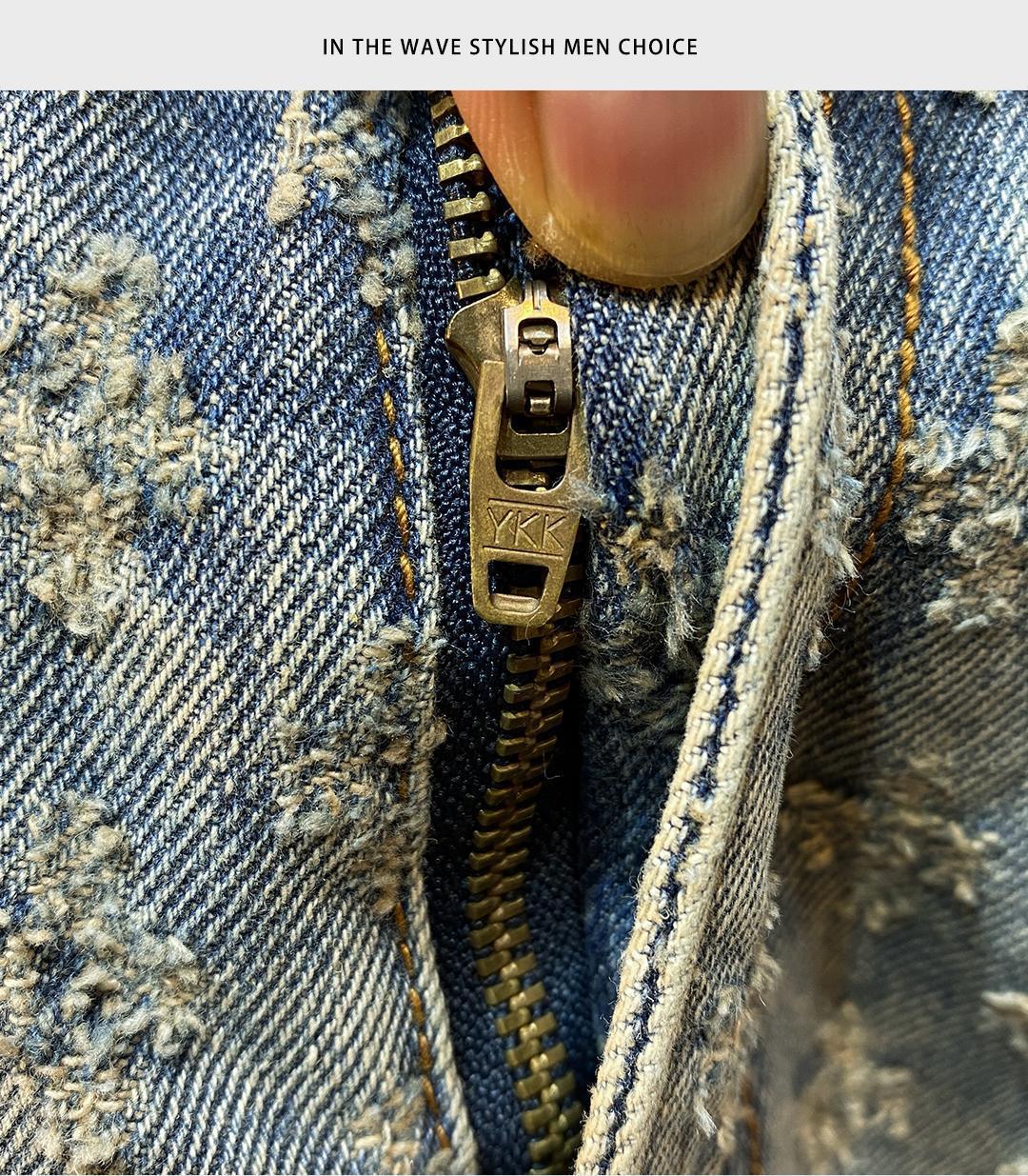 Loose Straight Leg Ripped Jacquard Five-Point Shorts