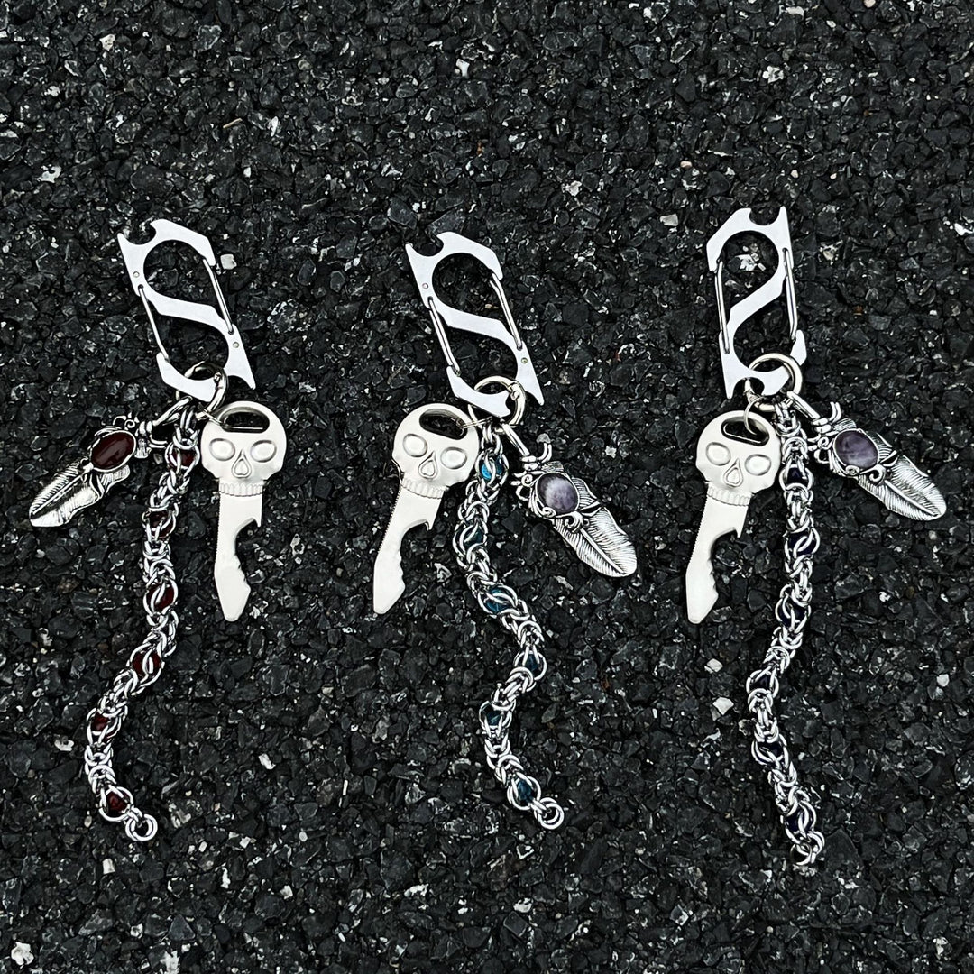 Punk dragon bone chain skull keychain pendant