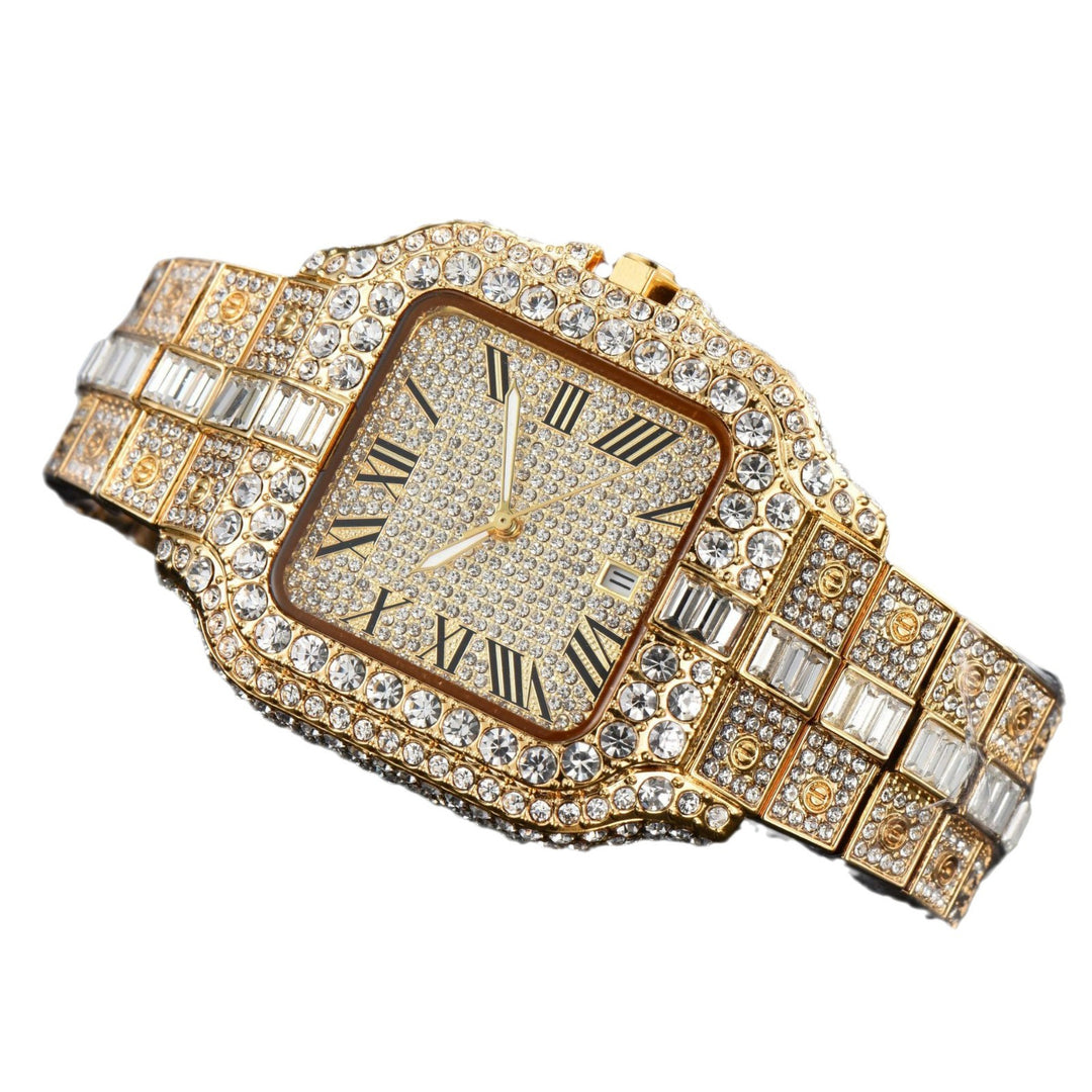 Square Full-Diamond Three-Hand Quartz Watch