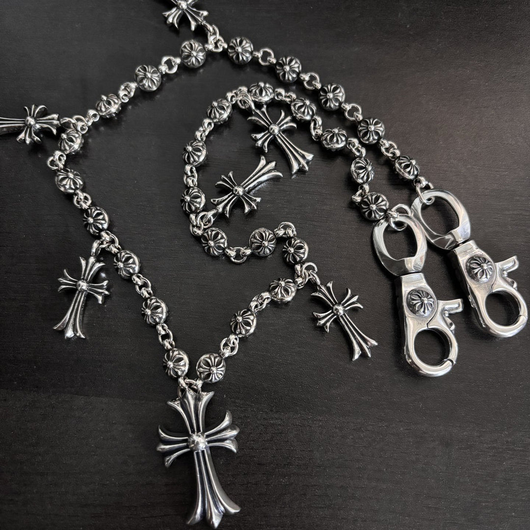 Chrome Hearts double lobster clasp cross pants chain