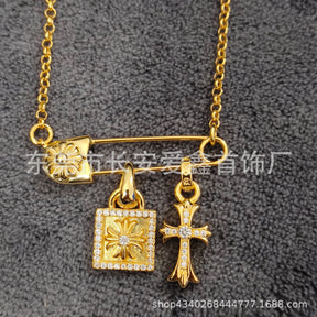 Chrome Hearts Clavicle Gold Brooch Cross Pendant