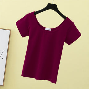 Summer slim fit large U-neck short-sleeved T-shirt