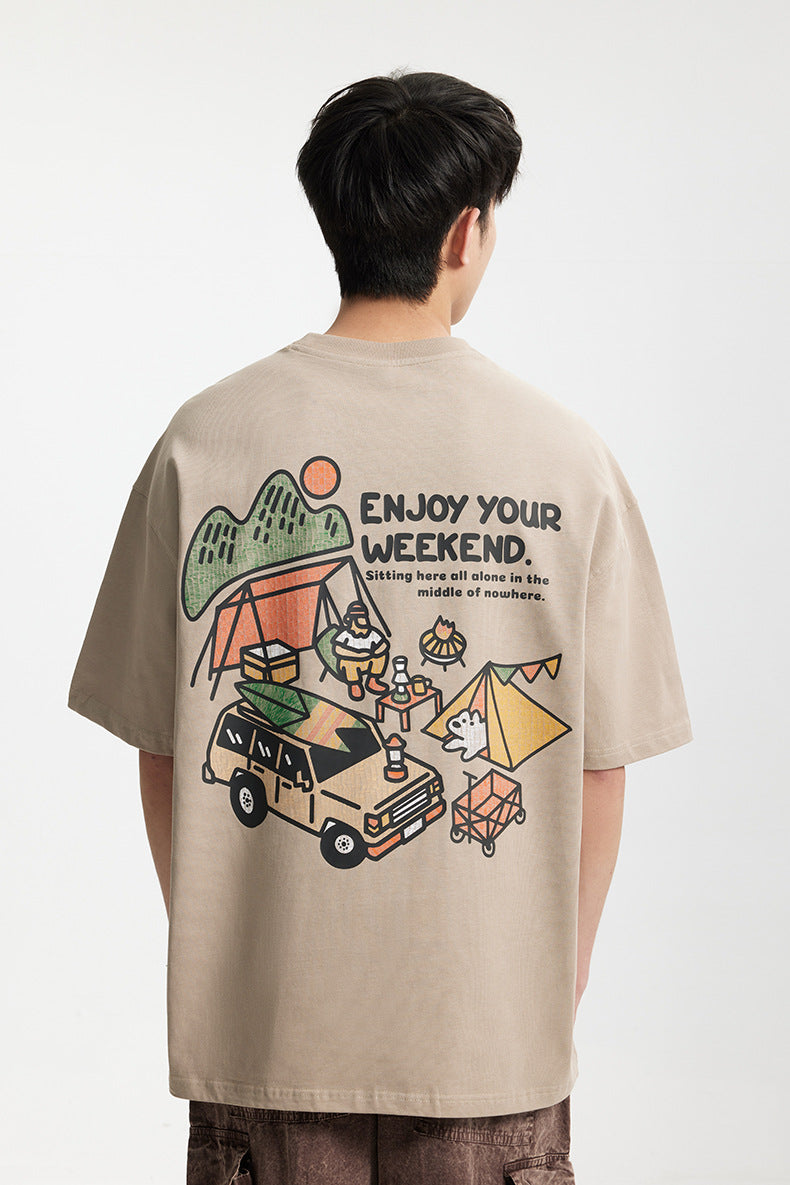 Camping Printed T-Shirt, Loose Fit, Short-Sleeve T-Shirt