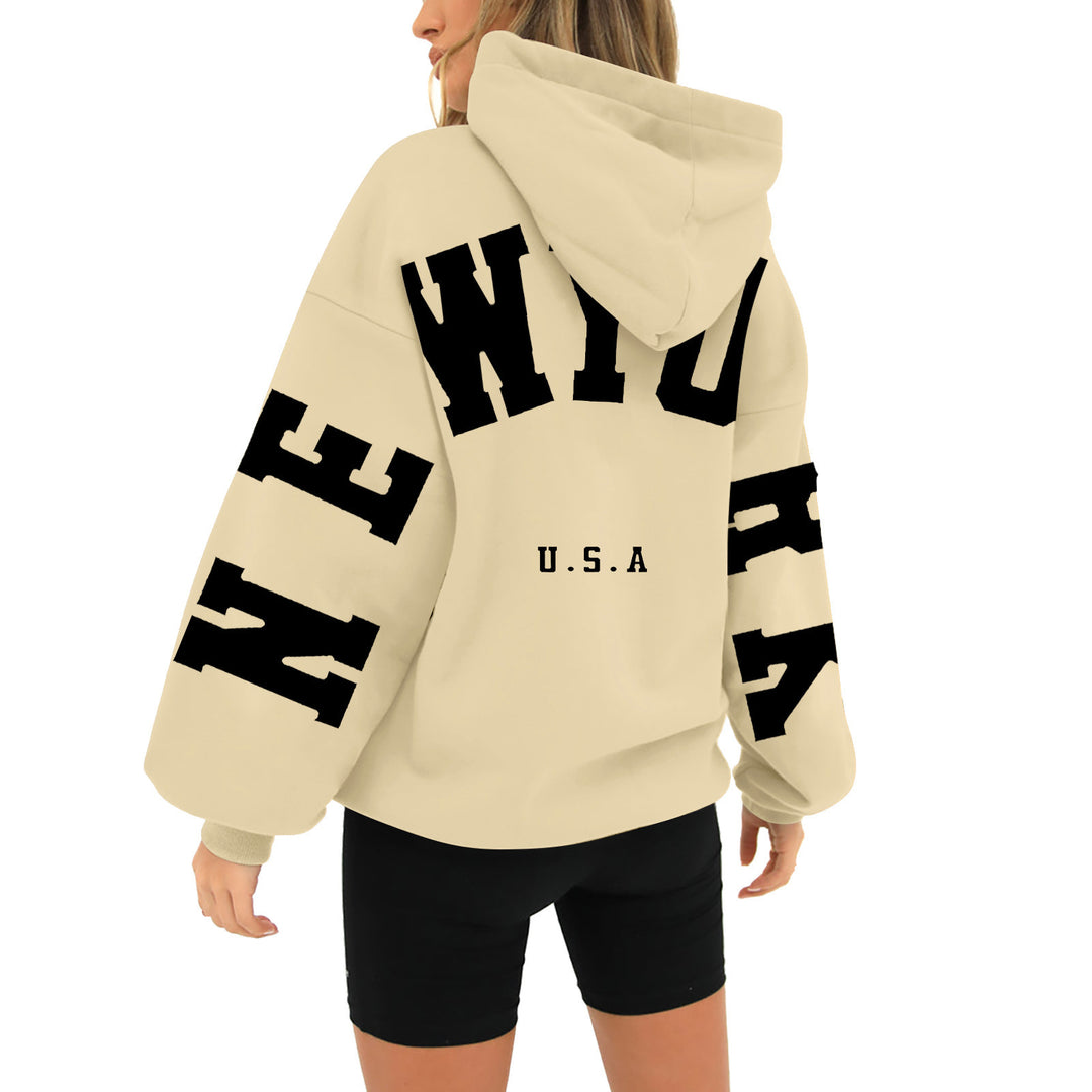 wyo newyork letter print hoodie, loose fit, oversized hoodie