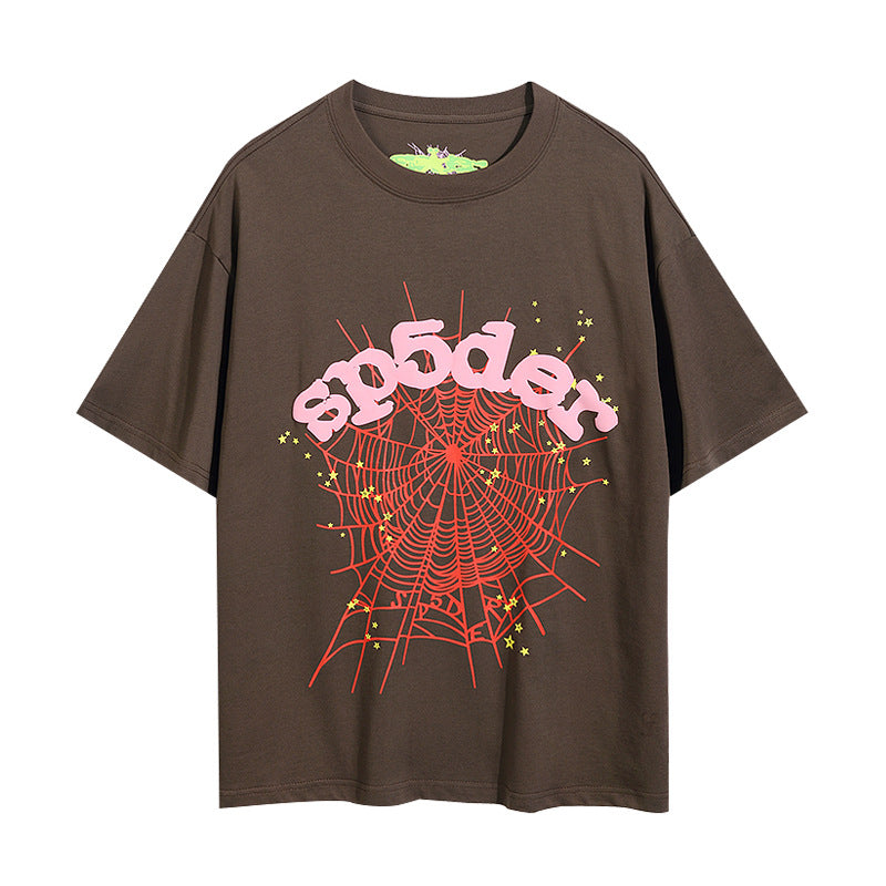 Sp5der foam letter 555 spider web print short-sleeved T-shirt