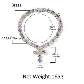 Colorful zircon ice flower cross necklace