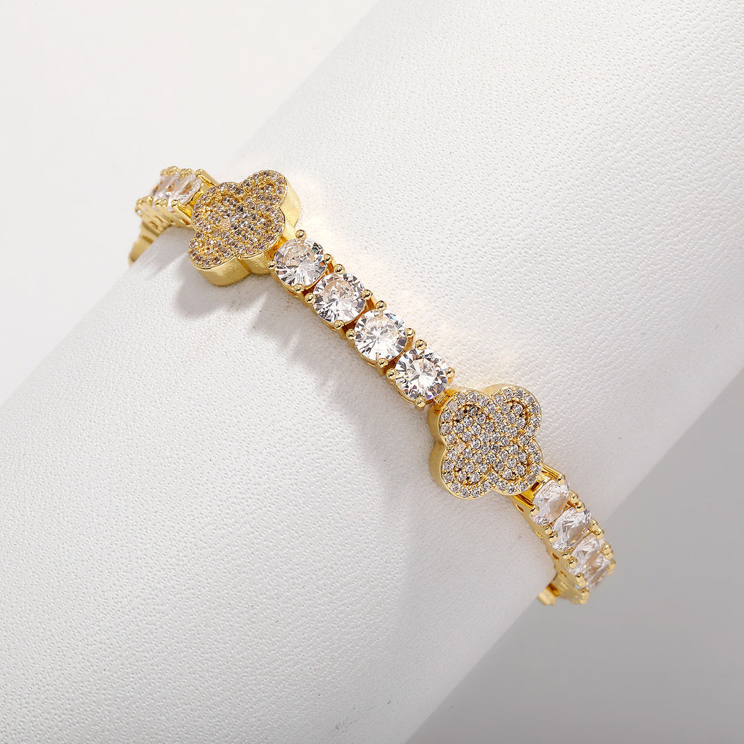 Hip-hop four-leaf clover zircon chain, tennis chain.