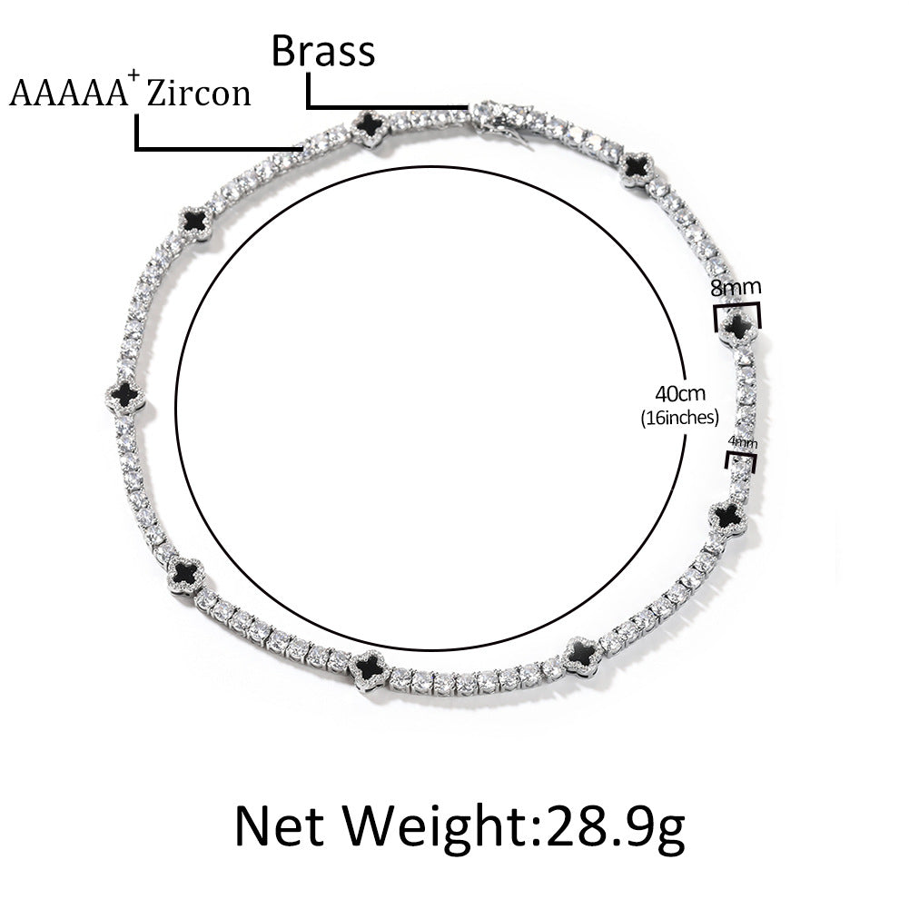 Hip-hop four-leaf clover diamond tennis chain necklace bracelet