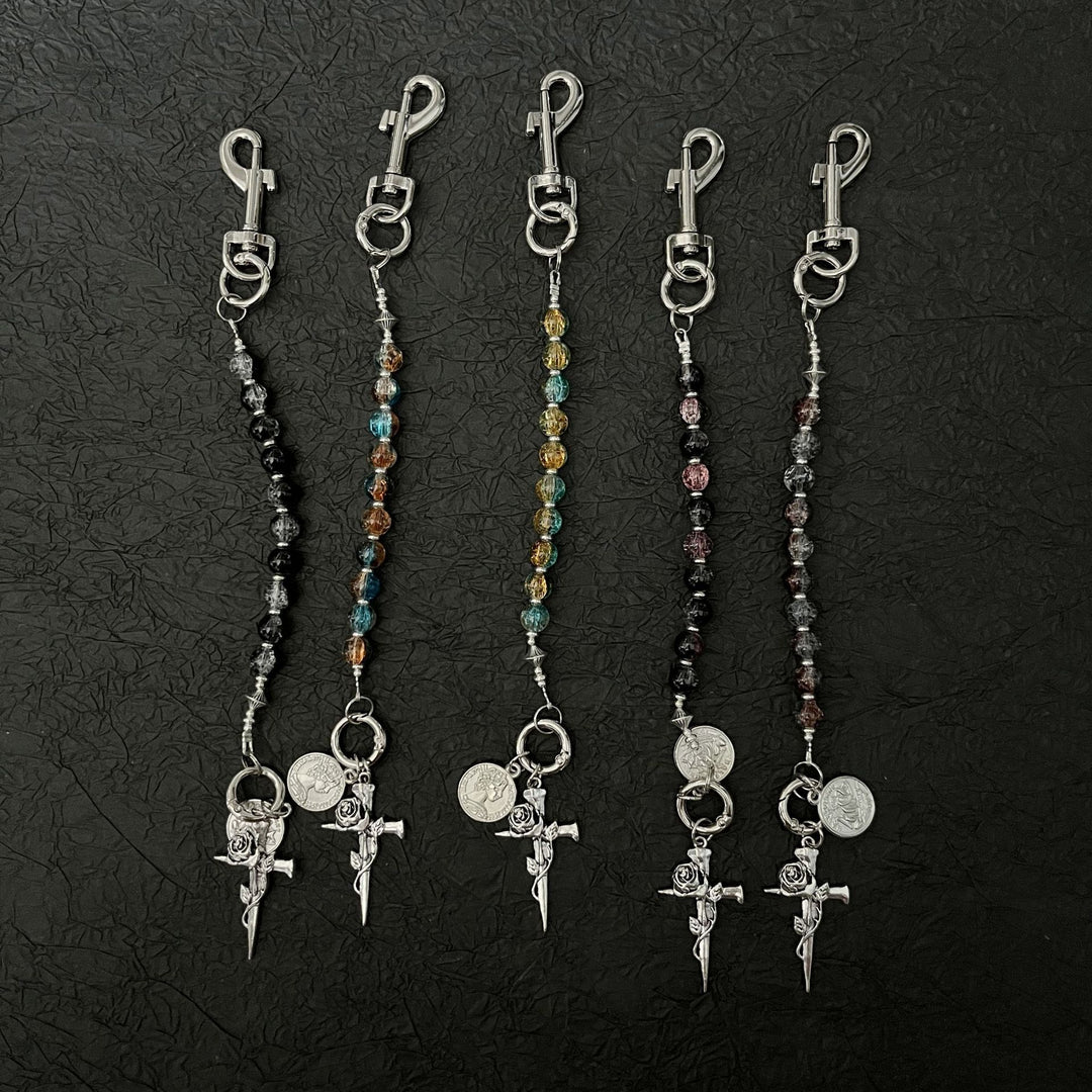 Glass Bead Cross Keychain Pendant