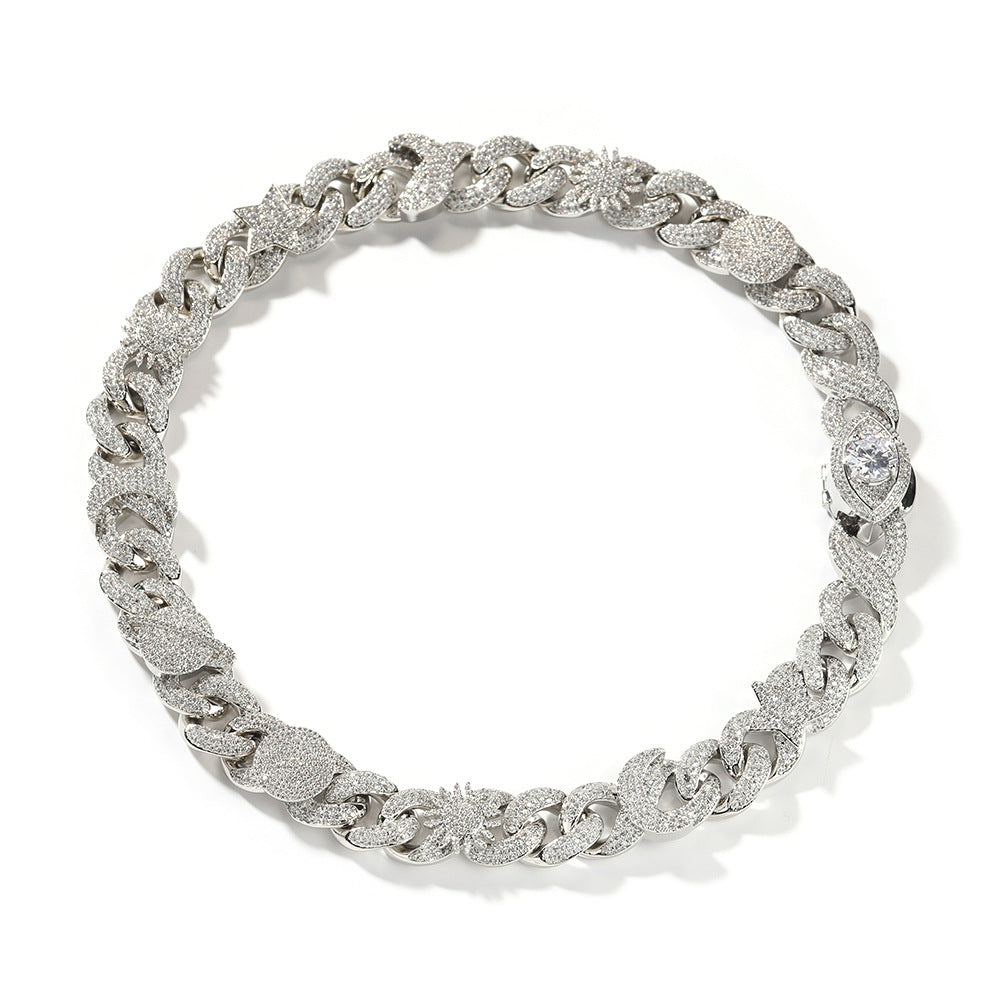 Hip-hop zircon-encrusted sun, star and eye necklace