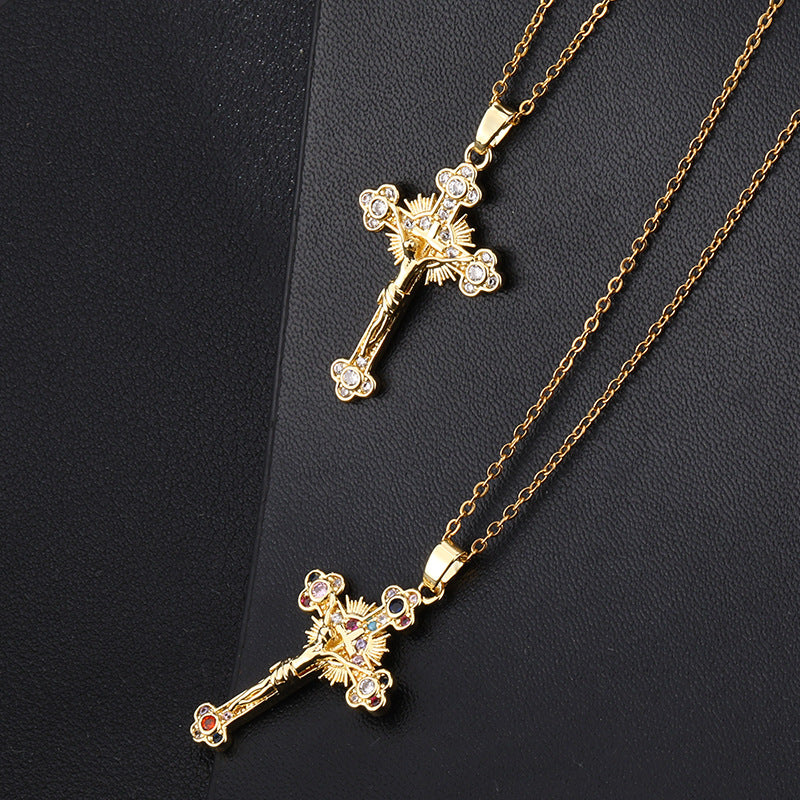 Cross colored zircon micro inlaid zircon necklace pendant