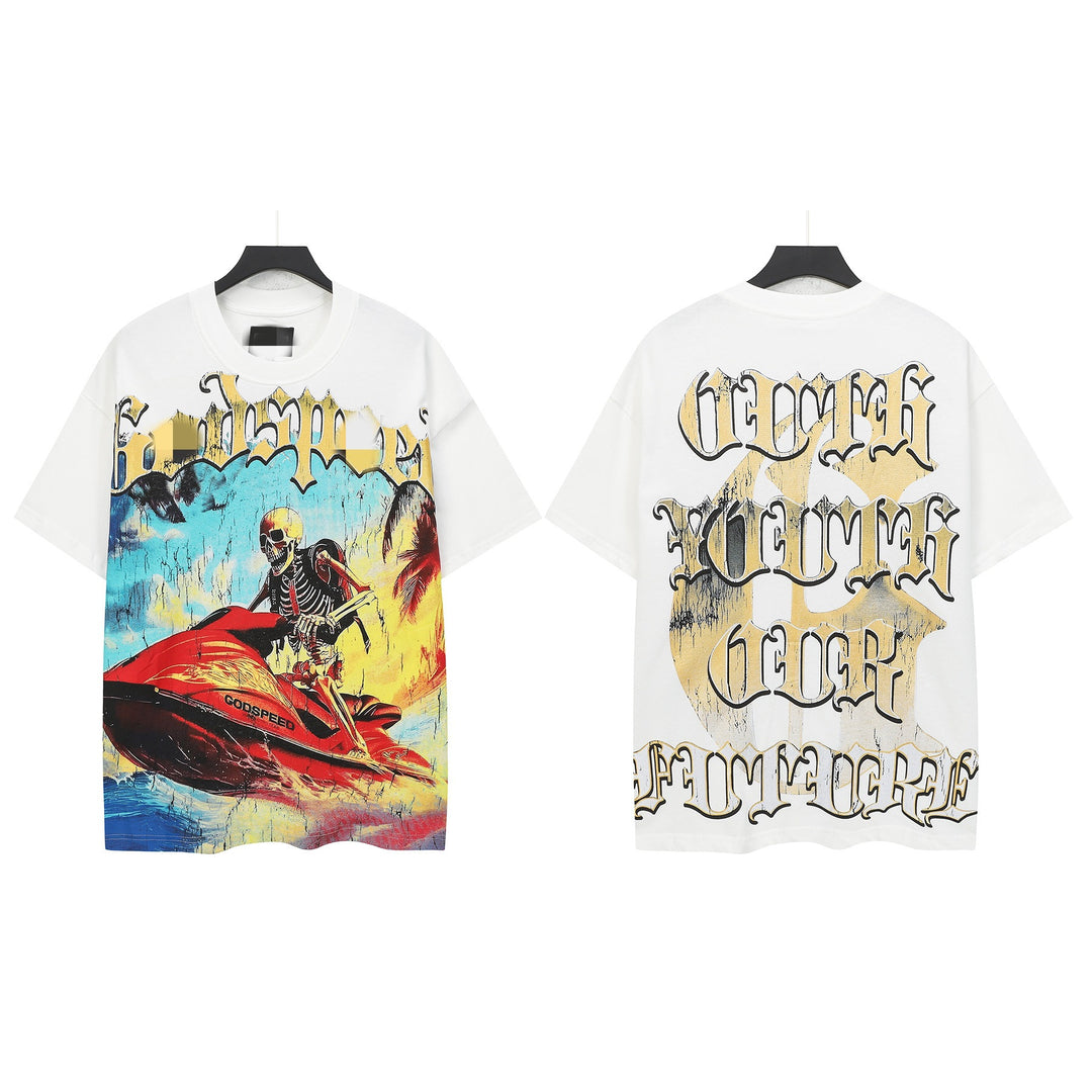 Skull Man rock band print hip-hop loose T-shirt