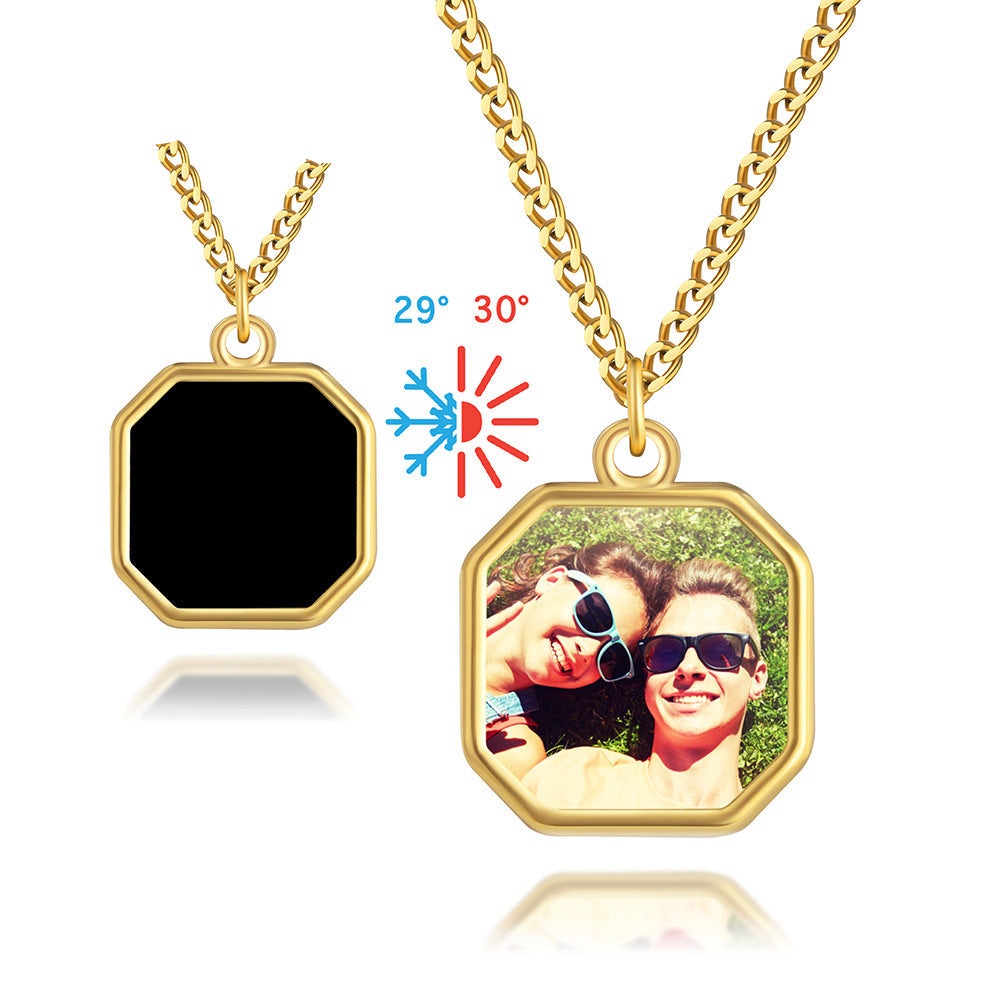 Personalized photo heating color changing necklace