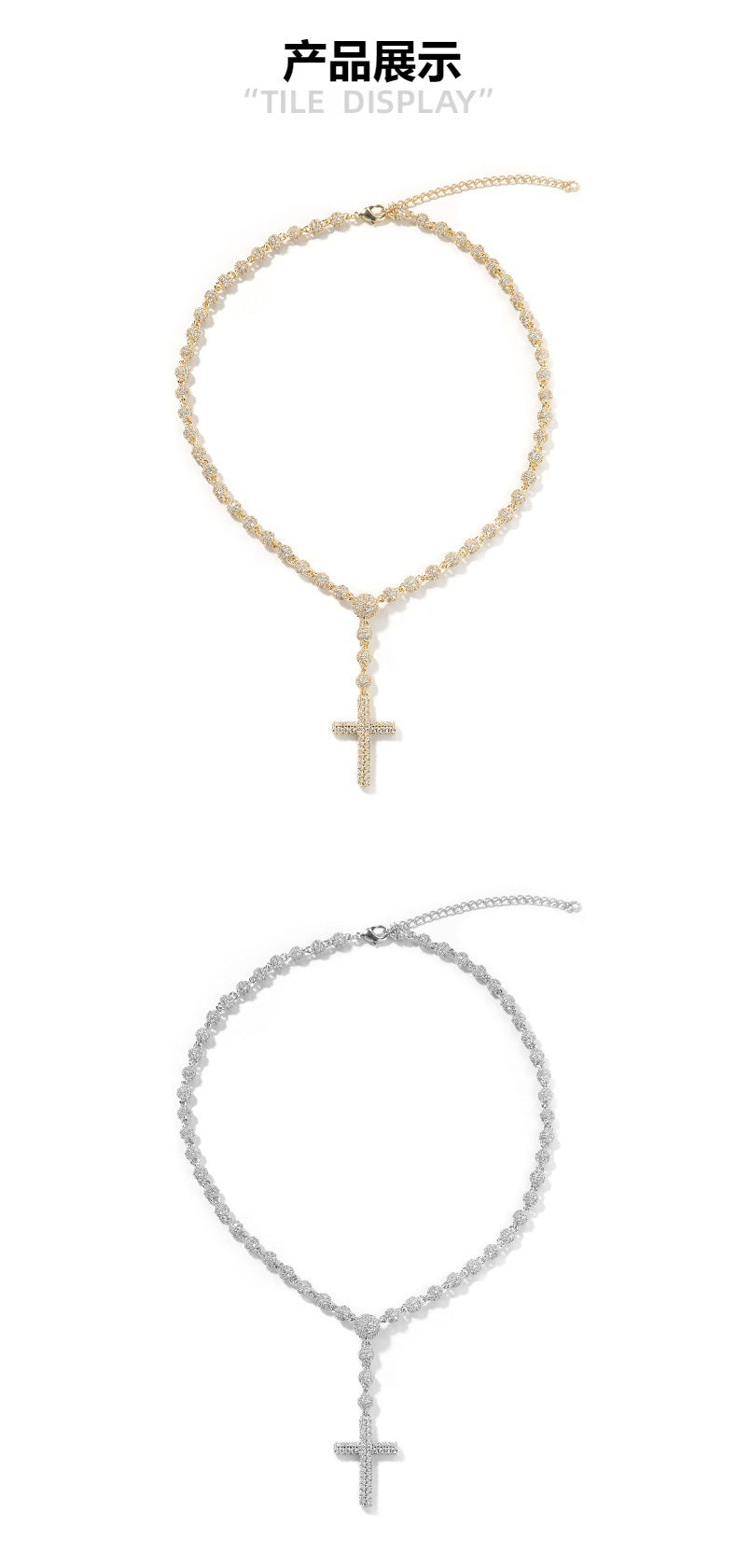 Rosary Clavicle Chain Cross Pendant Beaded Chain