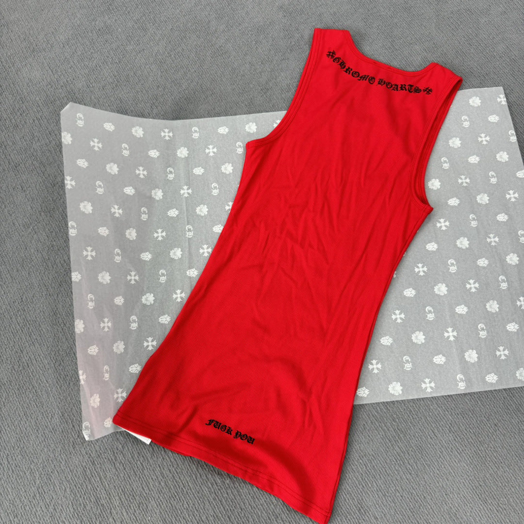 Chrome Hearts red T-shaped medieval cross print vest skirt