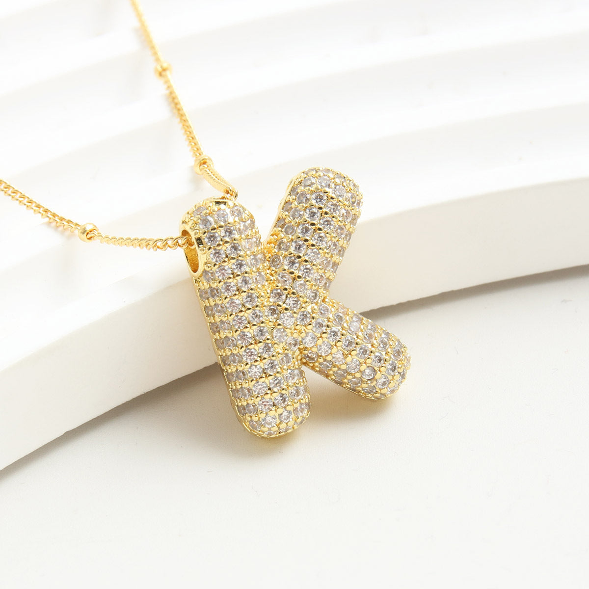 Bubble Initial Necklace 14k Gold Plated Cubic Zirconia