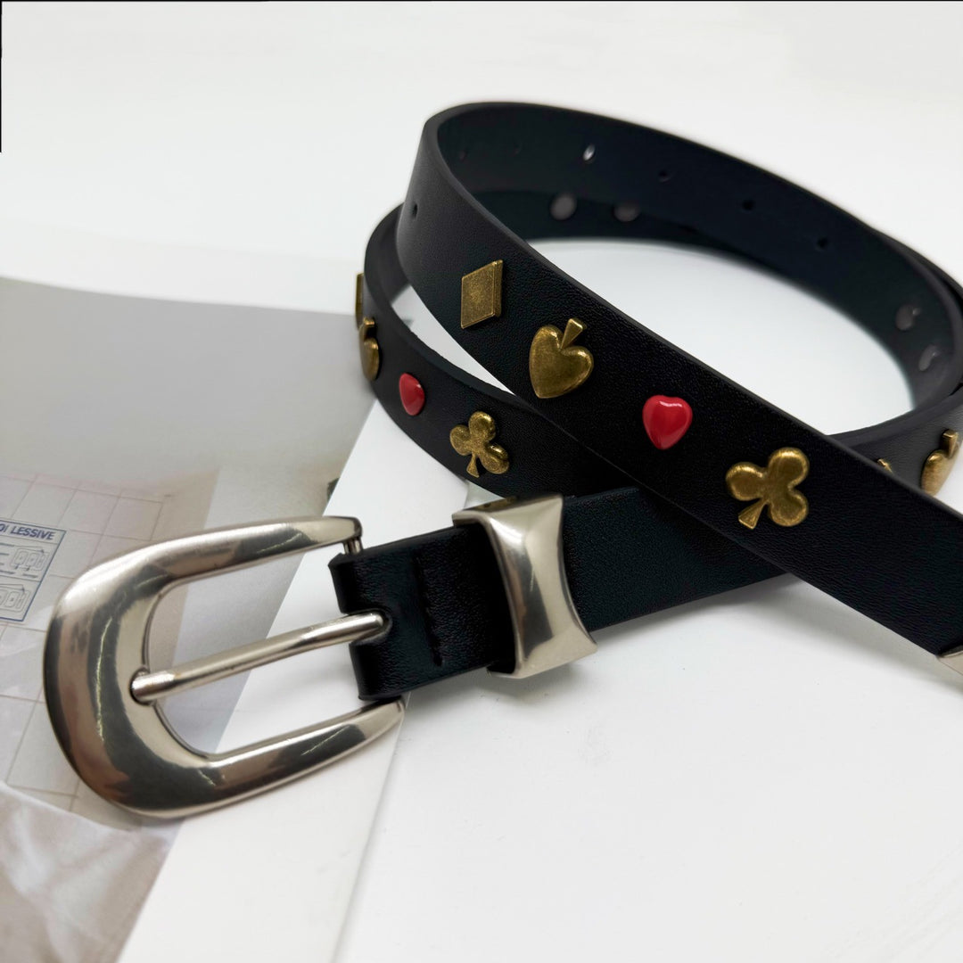 Riveted Slim Belt with Poker Card Motif