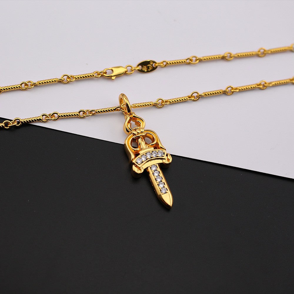 chrome hearts gold diamond dagger necklace