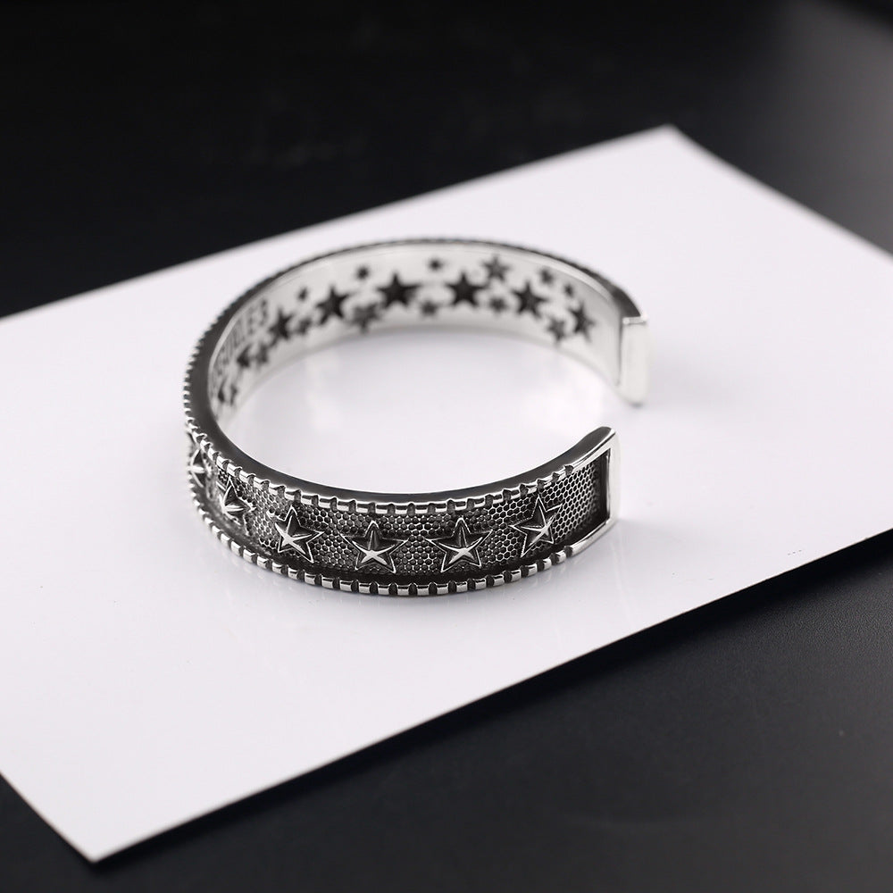 Retro five-pointed star open bracelet