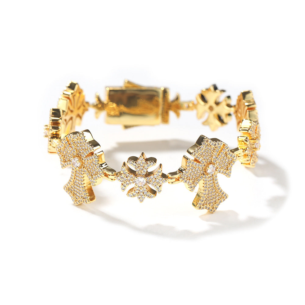 Hip-Hop Snowflake & Cross Bracelet with Rhinestone Accents