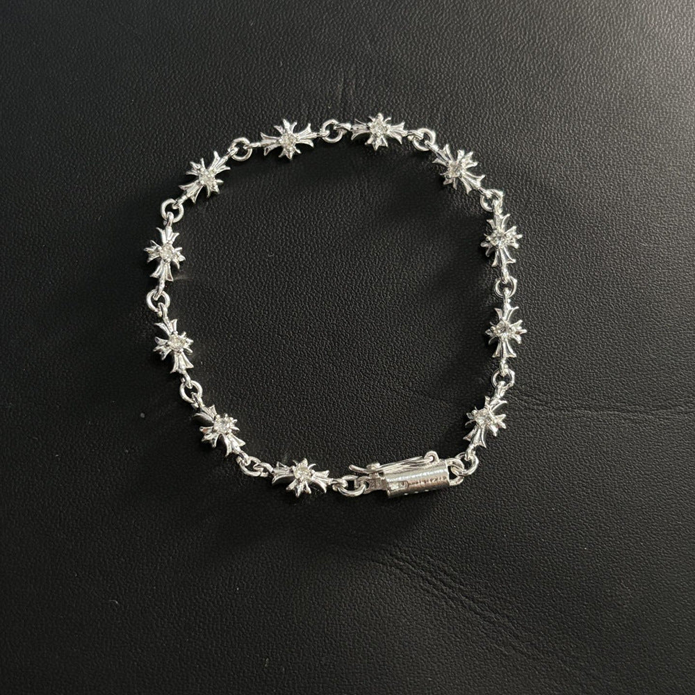 Chrome Hearts Bright Silver Cross Rhinestone Bracelet