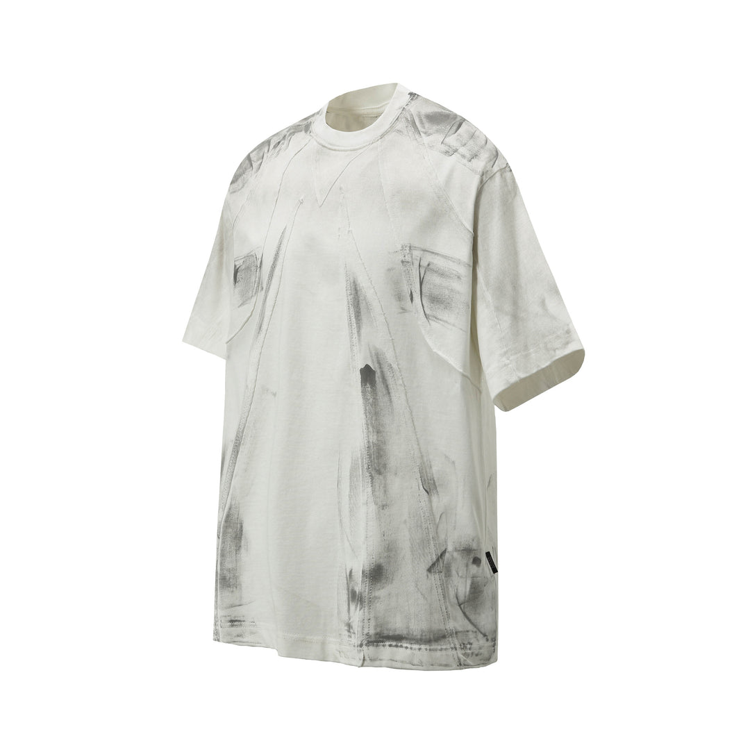 Distressed deconstructed patchwork short-sleeved T-shirt